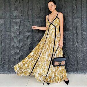 Zara women$159 Ruched strappy maxi dress yellow 3617/197 XL M NWT